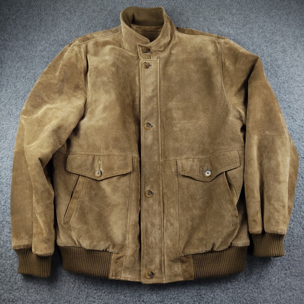 Roundtree & Yorke Jacket Mens XLT Bomber Flight Brown Suede Leather Quilted EUC